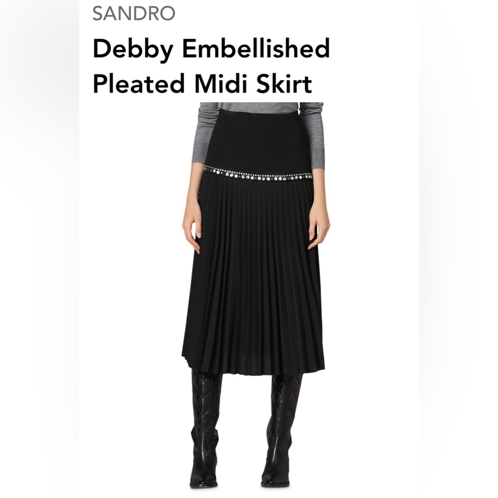SANDRO Debby Embellished Pleated Midi Skirt
